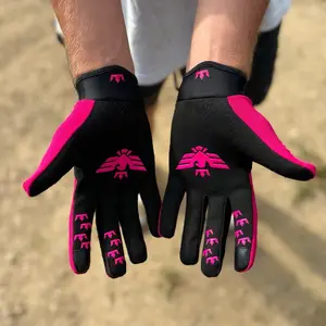 Pink Moto Gloves - Black and Pink Color Scheme with Unique Design Elements