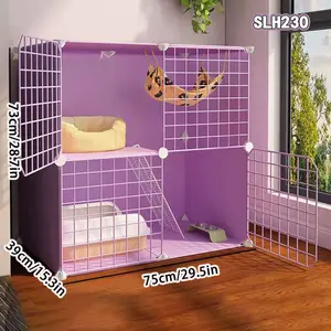 Cat Cage Home Use, Large Free Space Enclosed Cat Shelter, Two-Tier Small Cat House, Indoor Pet Habitat, Cozy Cat Condo