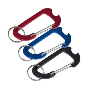 Durable Aluminum Carabiner Bottle Opener C-Clip Keychains - 10-Pack, Available in Black, Red or Blue, Kitchen Utensil Gadget