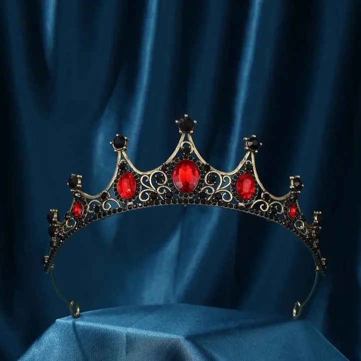 Baroque Vintage Rhinestone Tiara, Red Royal Crystal Tiaras for Women Gold Princess Crown Tiaras for Girls Bridal Hair Accessories