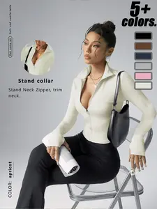 Women's Fitted Short Zipper Sport Jacket, Athletic Jackets, Long Sleeve Thumb Hole Yoga Coat, Workout Clothes Women, Gym Running Sports Top, Casual Daily Wear, Athleisure Style