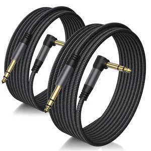 2 Pack Premium TRS Cable 10FT, 1/4 Inch TRS Cable- Noise Free and Long-Lasting AMP Cord for Electric Guitar, Stereo Balanced Interconnect Line for Mixer, Studio Monitor, Right Angle