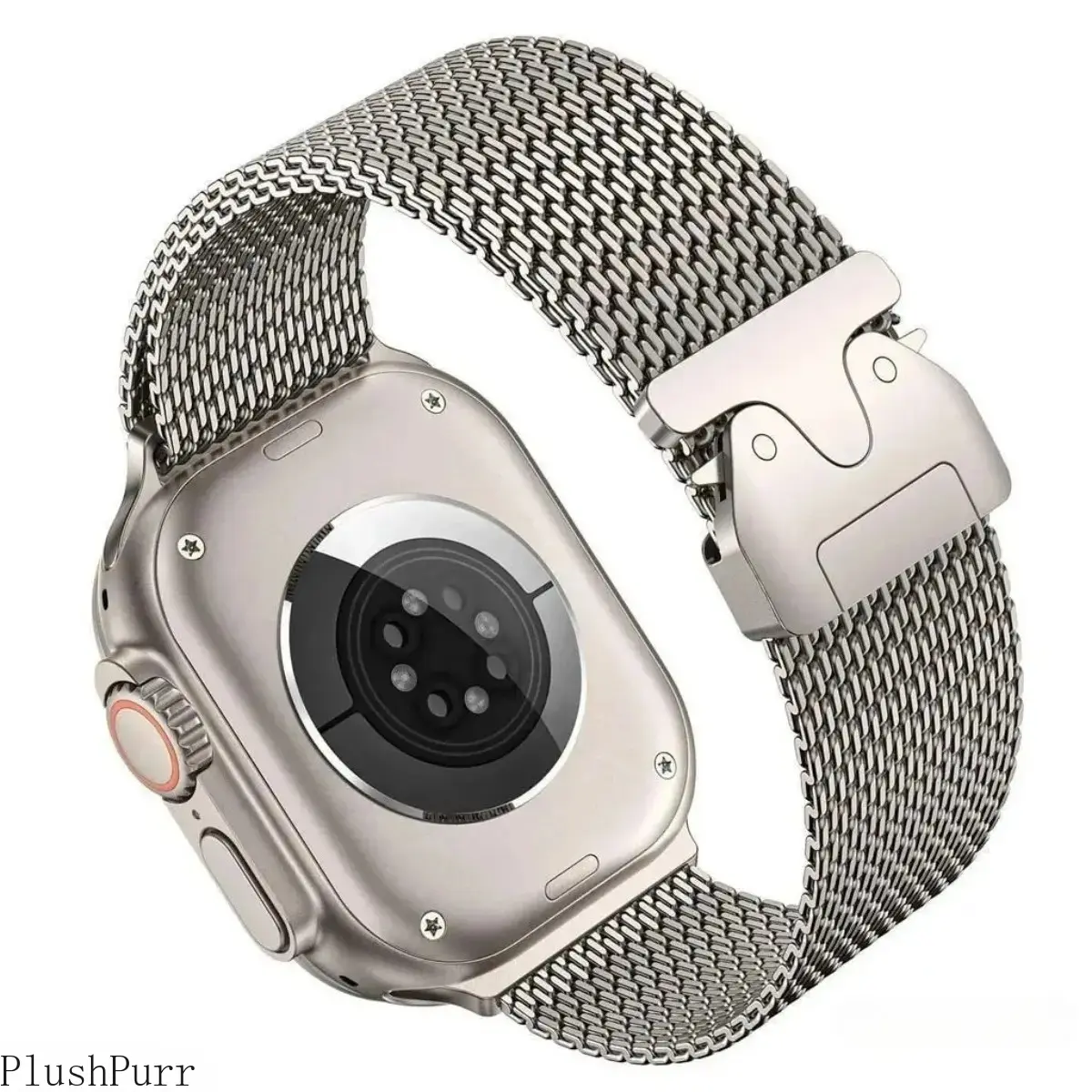 Titanium Milanese Loop Band With Secure Parachute Buckle, Premium Metal Wrist Strap Compatible With Apple Watch Ultra 2 49mm Series 5 To 10, Durable Accessory For Daily Casual Sports And Business Wear (No watch)