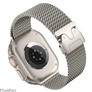 Titanium Milanese Loop Band With Secure Parachute Buckle, Premium Metal Wrist Strap Compatible With Apple Watch Ultra 2 49mm Series 5 To 10, Durable Accessory For Daily Casual Sports And Business Wear (No watch)