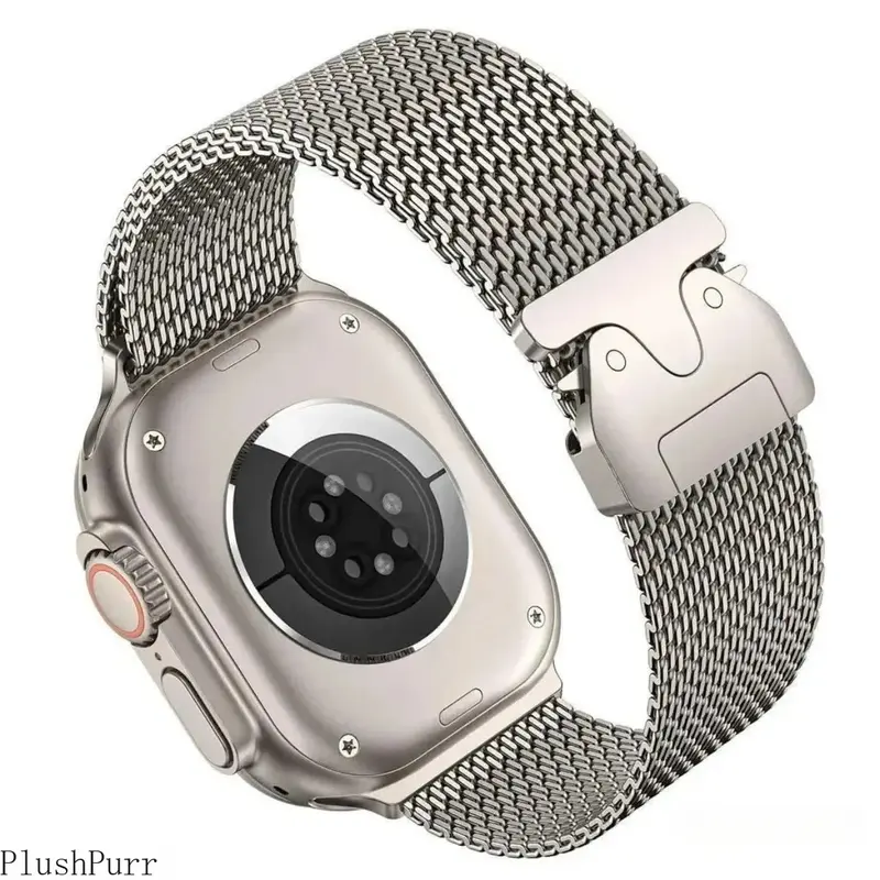 Premium Metal Milanese Loop Smartwatch Accessory - Durable Titanium Wrist Strap, Secure Buckle Hold for Secure Fit, 49mm Ultra 2/Series 1-10 Compatibility, Versatile DIY Bag Accessory (No Watch Included)