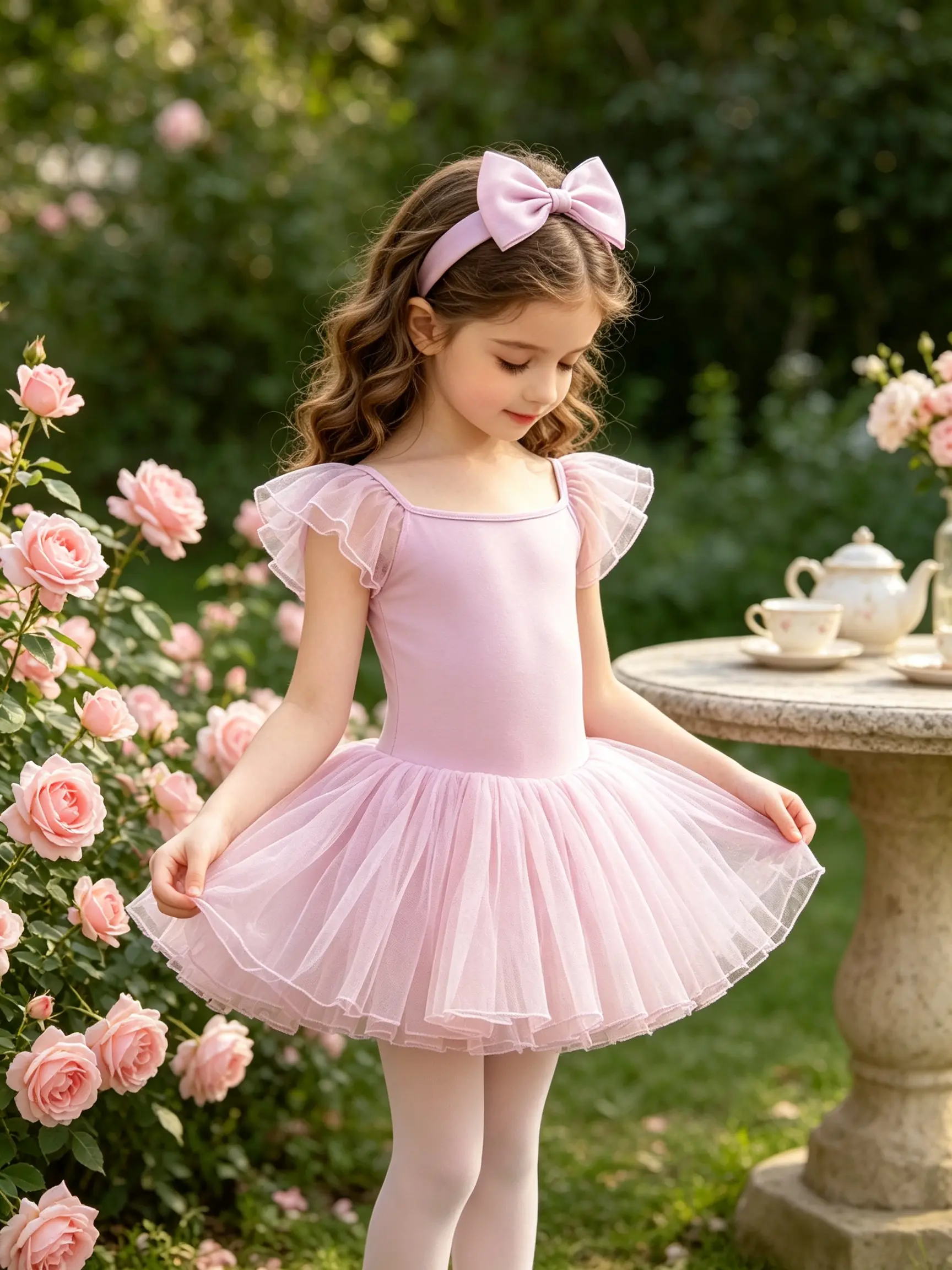 Girls' Ruffle Sleeve Ballet Tutu Leotard, Soft Tulle Kids' Dance Outfit