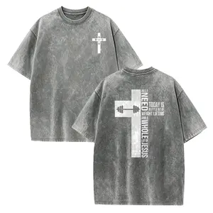 Faith & Gains Washed Tee, Weightlifting Cross Shirt, Heavy Cotton Christian Gym Wear
