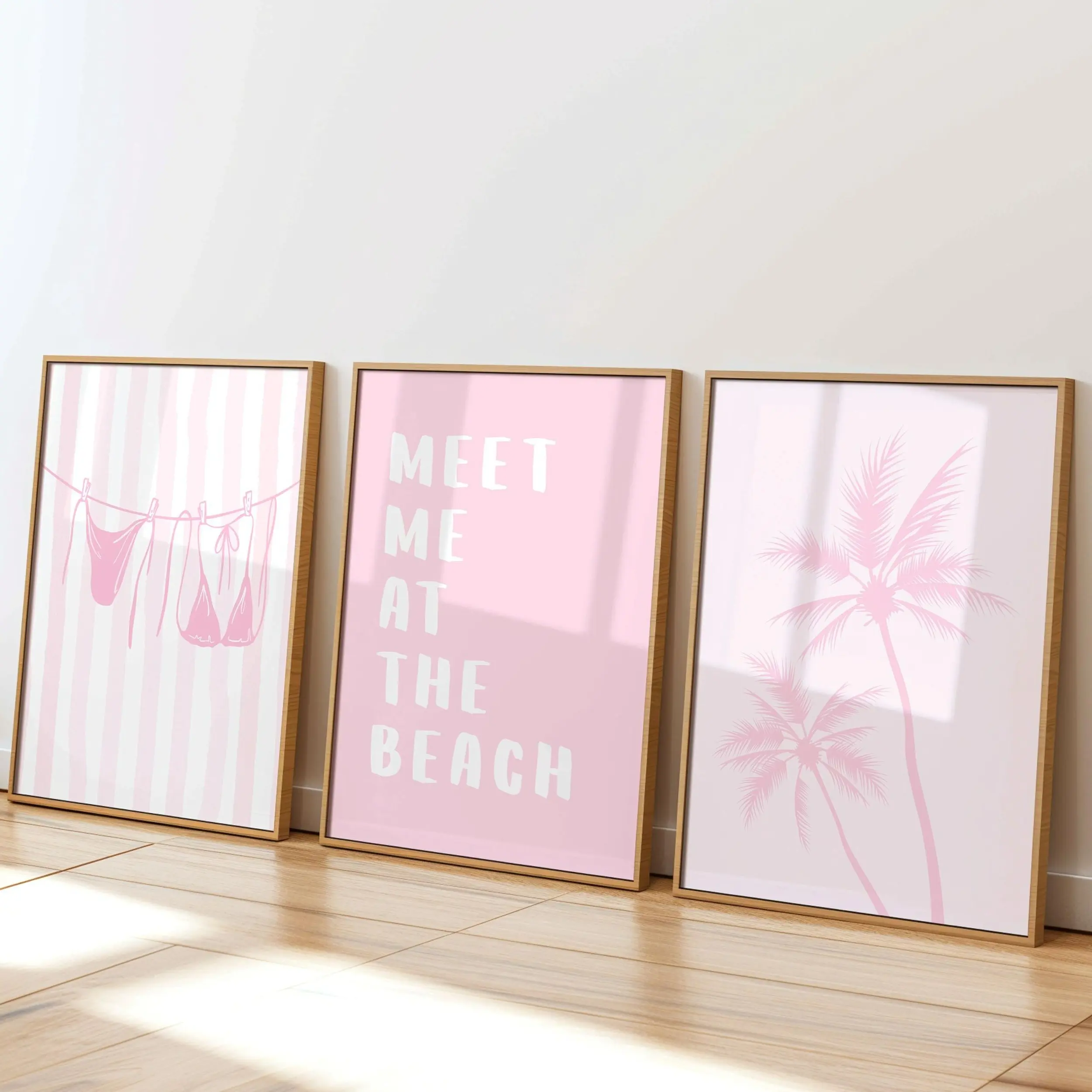 Pink Beach Prints Set of 3 Poster Print, Trendy Coastal Wall Art, Beachy Wall Art, Cute Girly Preppy Dorm Room Decor, College Apartment Posters