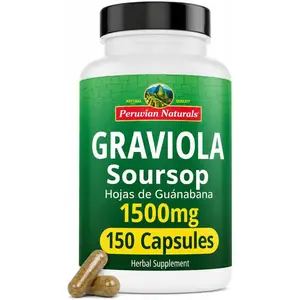 PERUVIAN NATURALS Graviola Soursop Capsules - 150 Capsules 1500mg Natural Edible Formula - Immunity Support, Digestive Bitters Aid, Cellular Regeneration for Adults