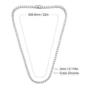 MDFUN 3MM Round Cubic Zirconia Classic Tennis Necklace for Women & Men 16-22 Inches Unisex Hiphop Style Trendy Elegant Jewelry
