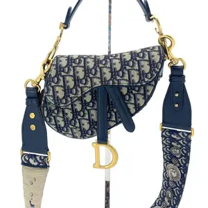 Pre-owned Dior CANVAS Shoulder Bags Oblique Mini Saddle Bag Blue