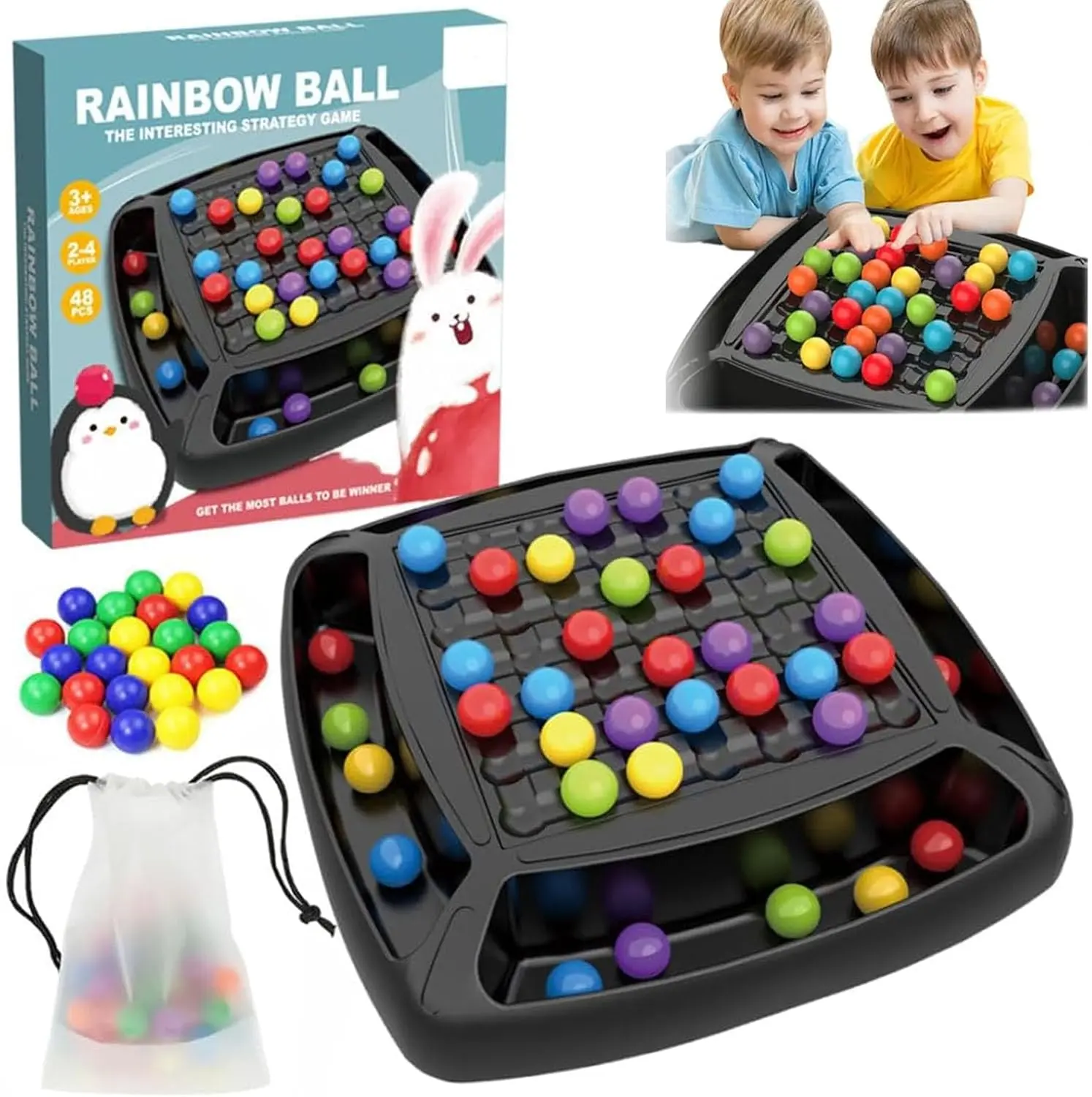 Vibrant International Chessboard Board Game - BPA-Free, Latex-Free, ABS 2-Player Strategy Game with 48 Balls, 10-15 Minute Rounds, Memory Training & Observation, Addictive Challenge, Ages 6+ Children Development Family Toy