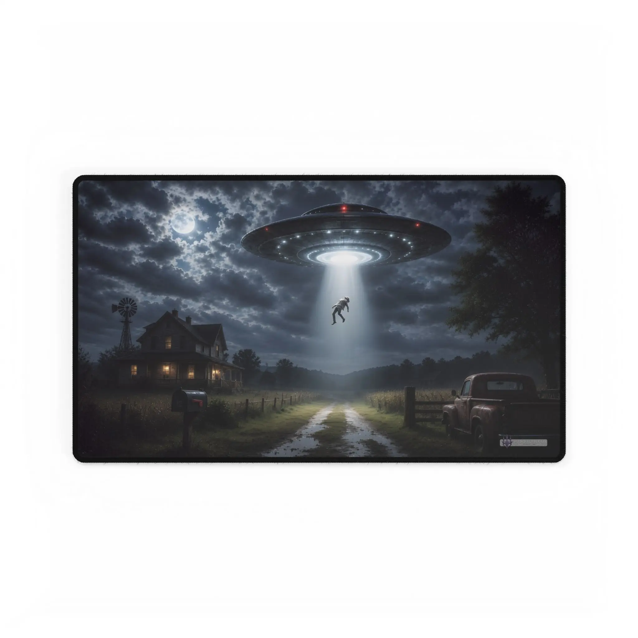 Alien Abduction Premium Playmat | UFO Playmat | Sci-Fi Desk Mat | MTG Commander Playmat | 24x14 Gaming Mat