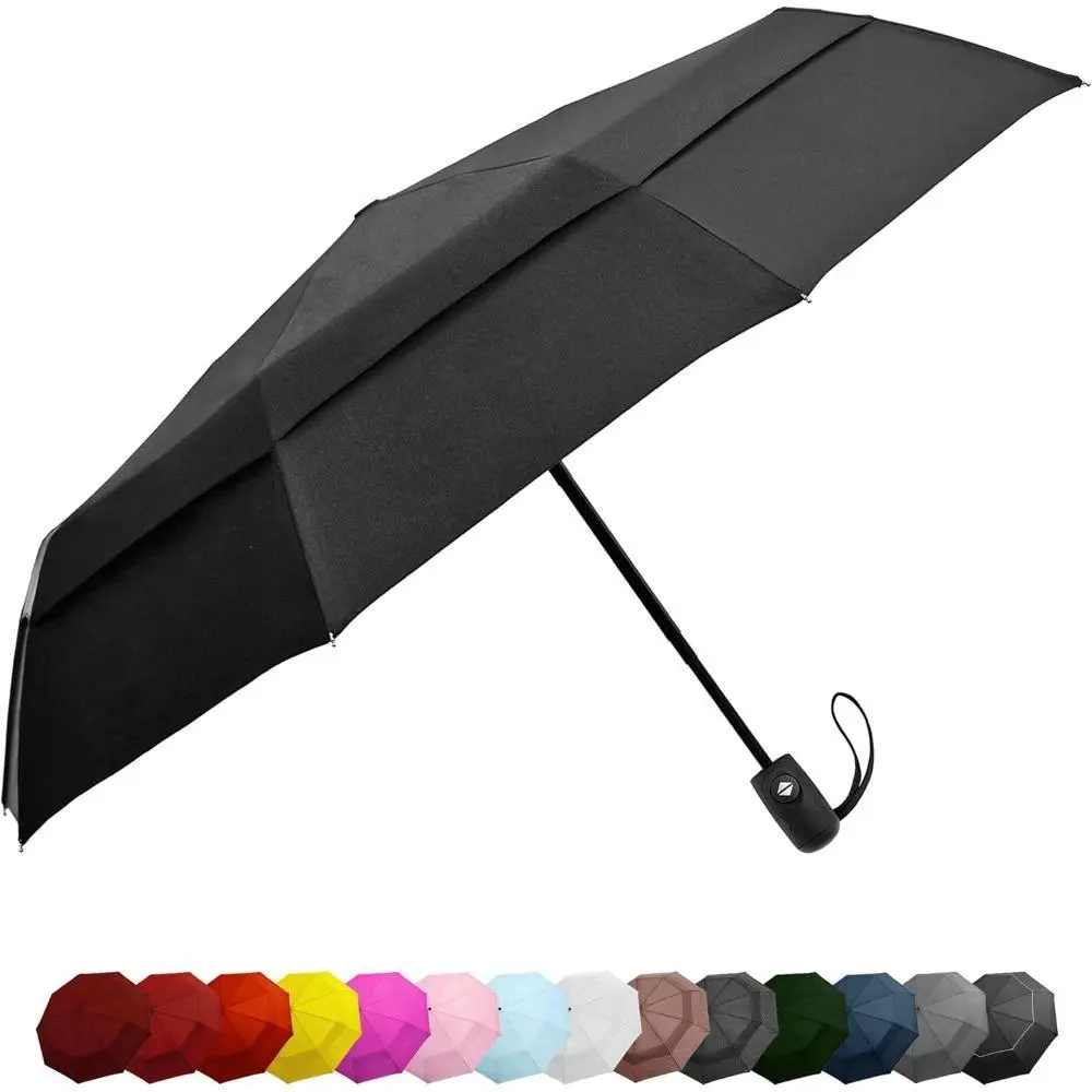 Portable Foldable Outdoor Sports Rain Umbrella - 42in Compact Water Repellent Travel Umbrella, Windproof Vented Double Canopy for 55MPH Winds, Auto Open/Close, Lightweight Stainless Steel & Fiberglass Frame, Automatic, 42 Inch