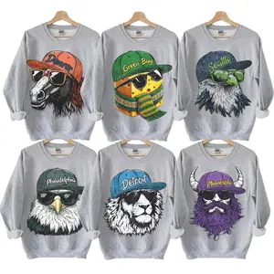 Vintage Mascot Football Sport Grey Crewneck Sweatshirt, Vintage 90s Graphic Style All Teams Football Sweater