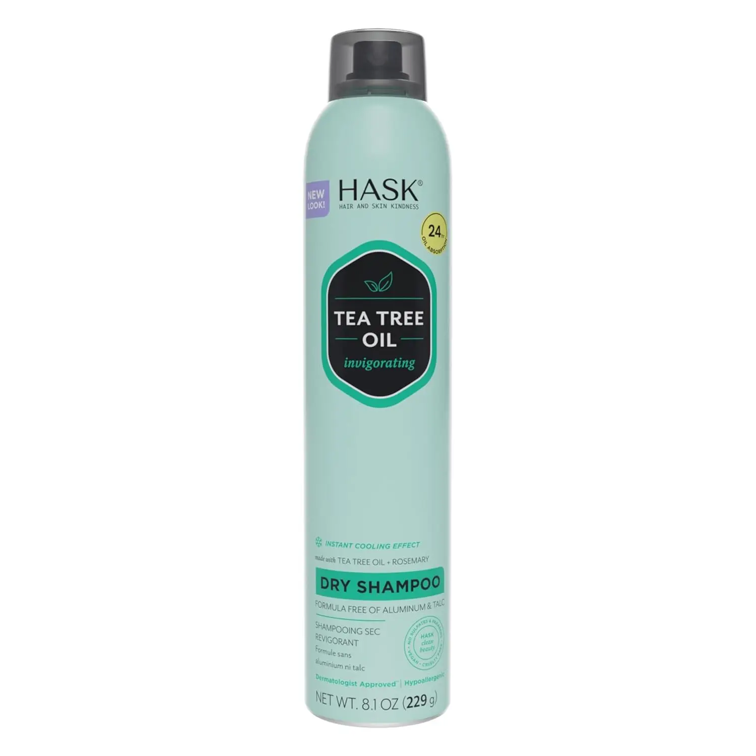 HASK Tea Tree & Rosemary Aerosol Invigorating Dry Shampoo for Oily, Itchy Scalps (Adults) - Itchy Scalp Relief, Oil-Absorbing, Scalp-Balancing Formula, Sulfate-Free, Cruelty-Free, Contains Alcohol Haircare, 8.1 oz, Paraben Free