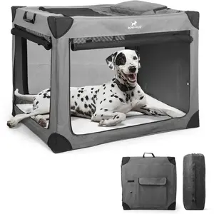 BOWHAUS 42 Inch Portable Travel Dog Kennel for Large Dogs with Durable Mesh Windows and 2 Storage Pockets, Indoor & Outdoor for Car, Soft-Sided Collapsible Dog Crate with 4 Breathable Mesh Door