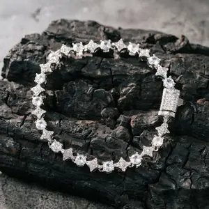 Mixed Quadrangular Star Tennis Chain Necklace & Bracelet Round Cut Iced Out Moissanite HipHop Jewelry Gift Luxury Shine Unisex Trend