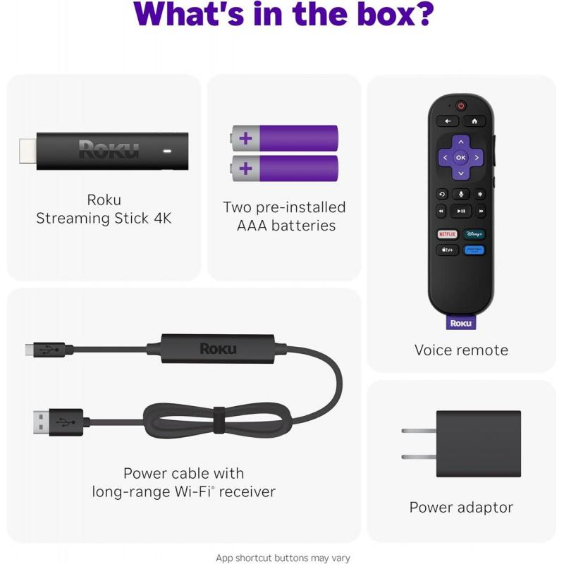 Roku 4K Streaming Device - HDR & Dolby Vision Roku Streaming Device for TV with Voice Remote & Long-Range Wi-Fi - Free & Live TV