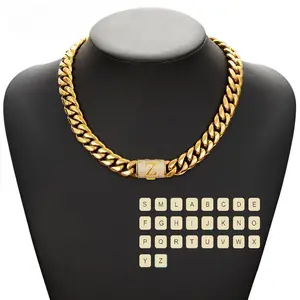 18K Gold Plated A–Z Alphabet Necklace – Iced Lock Clasp, Waterproof, No Tarnish, Stainless Steel, 14mm Width, 16–30" Length, Comes with Gift Box