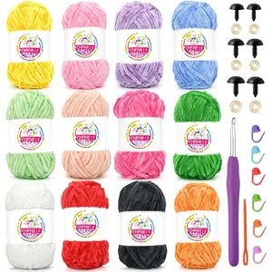 12 Pack Rainbow  Chenille Yarn for Crocheting,Multicolor   Plush Yarn Thick Soft Chunky Chenille Yarn  Blanket Yarn for Crocheting Knitting Beginners(Multicolor 02)