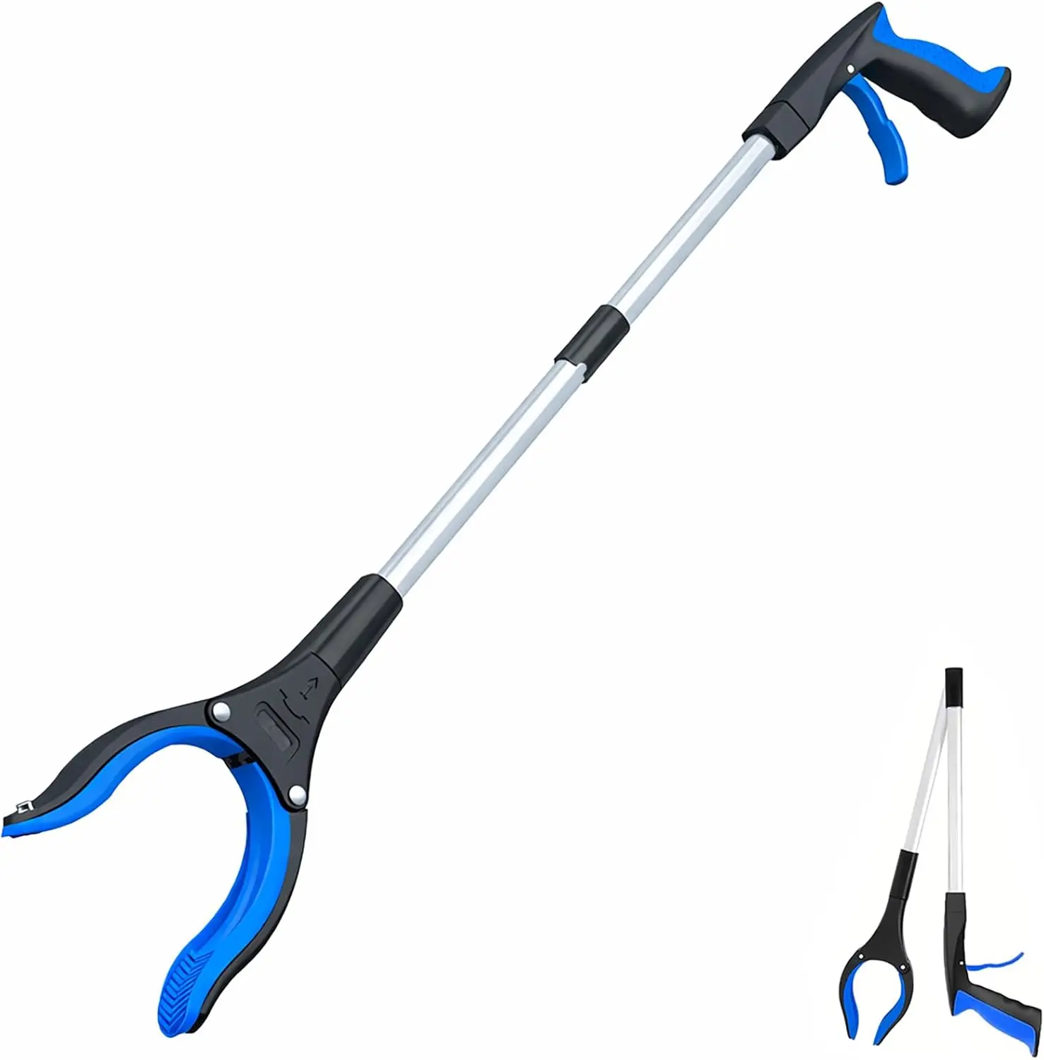32 Inch Foldable Reacher Grabber, 360° Rotating Jaw Magnetic Trash Picker, Heavy Duty Lightweight Elderly Assist Grabber Tool Blue         ？ ？