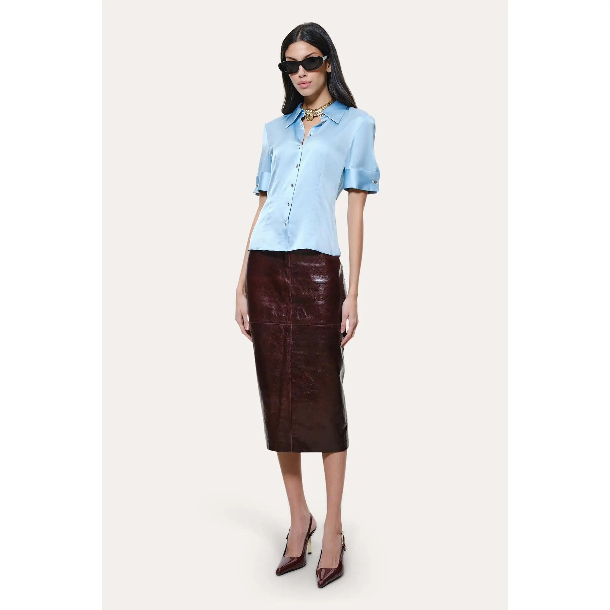 Sylvie Silk Charmeuse Short Sleeve Shirt