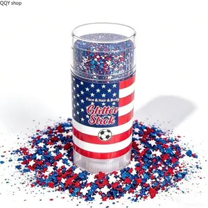 [Summervibes] 4th of July Portable Glitter Stick - Red White Blue Shimmer Sparkle Gel, Body Glitter, Easy-Apply Patriotic Cosmetic for Independence Day Parties, Holiday Events (Sports & Outdoor Festive Beauty Decor)