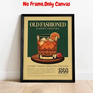 Vintage Cocktail Poster, No Frame, Old Fashioned Cocktail Print, Wall Art for Home Living Room Bedroom Bar, Modern Home Decor, Room Decor, Ornaments