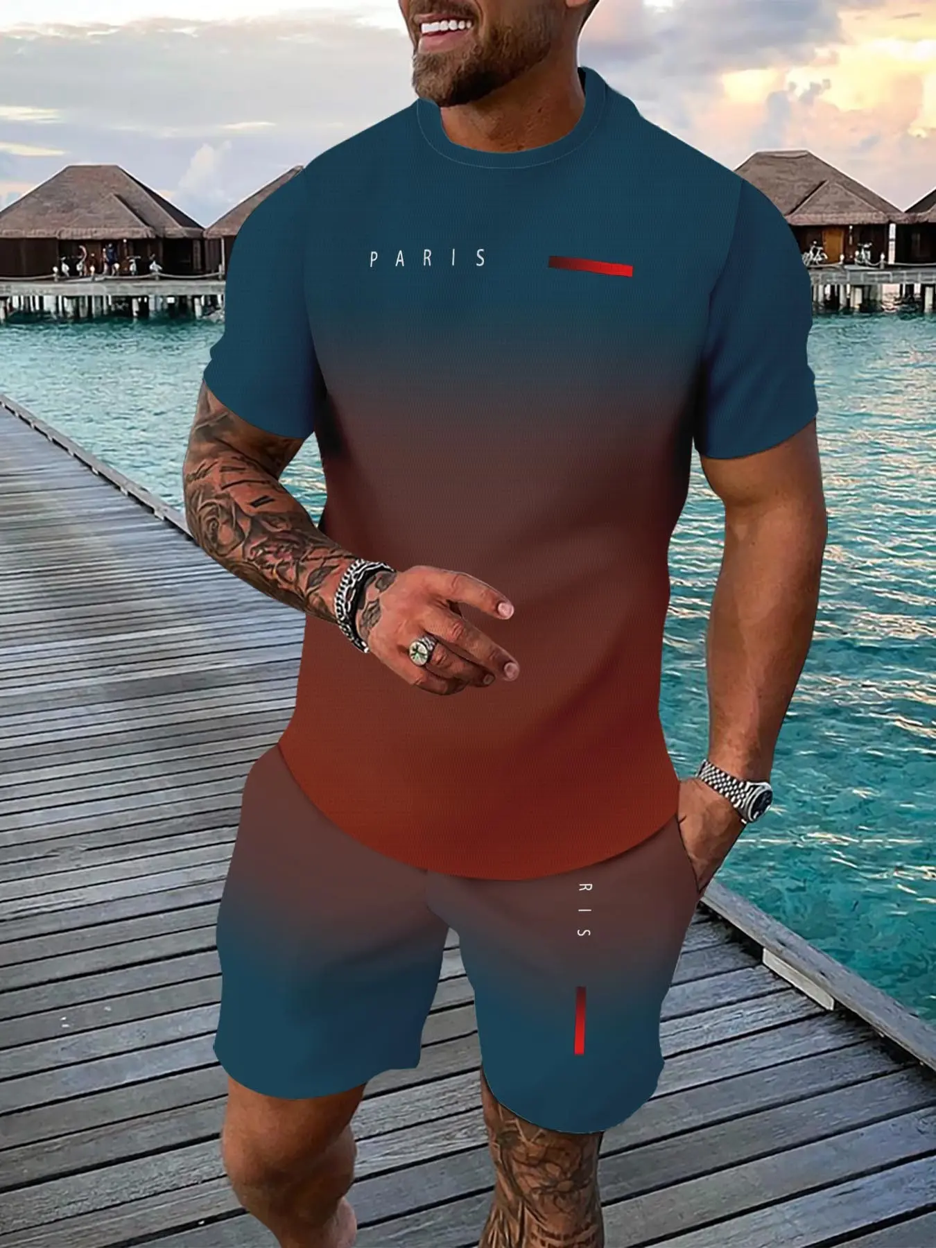 Fresh ready-made clothing match for office men, minimalist printed durable breathable suit for work and shopping