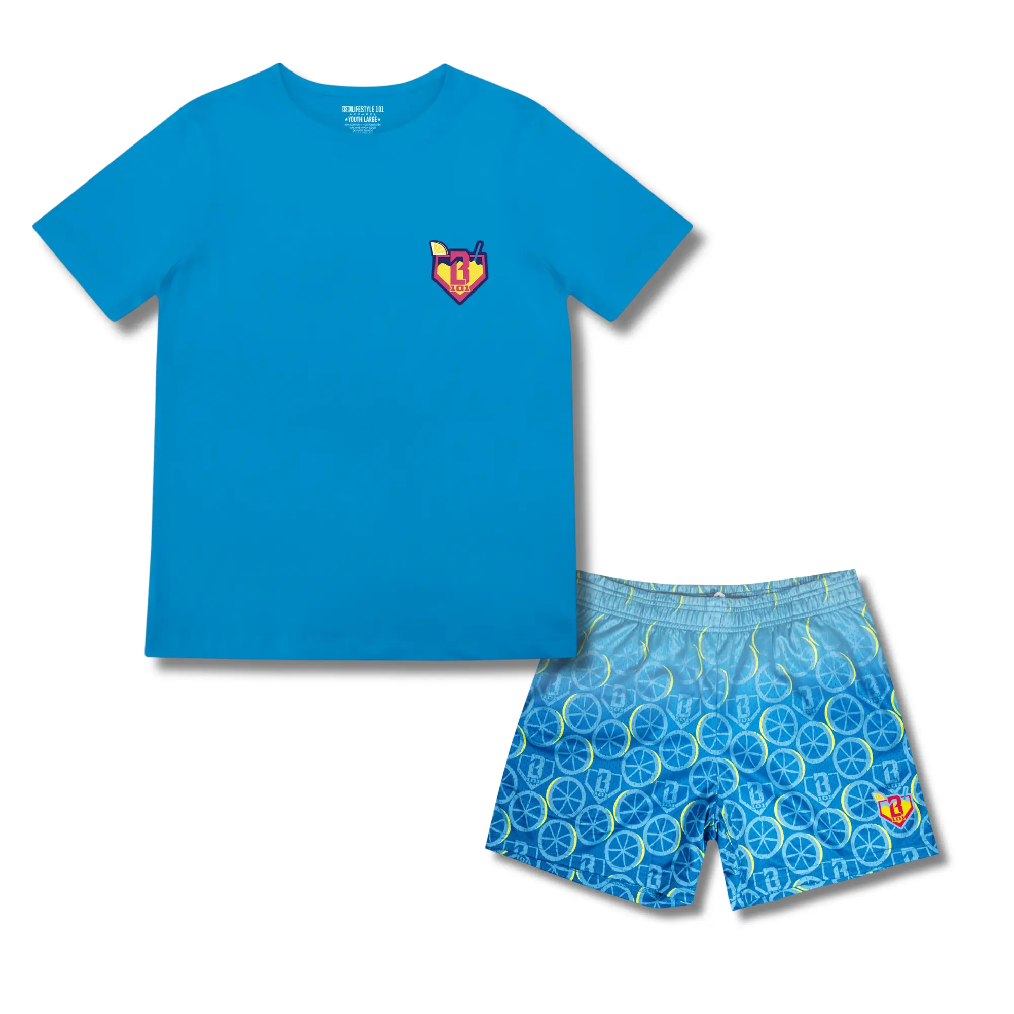 Baseball Lifestyle 101 Lemonade Splash Baseball Tee & Mesh Shorts Set | Summer Athletic Outfit for Youth & Adults