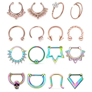 OIDEA 16PCS 16G Septum Horseshoe Hoop Ring Set, 316L Stainless Steel Body-Safe Piercing Jewelry with Cubic Zirconia Rhinestones for Cartilage