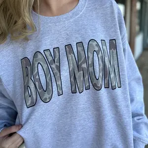 Boy Mom Old School Camo Oversized Print Crewneck Sweatshirt