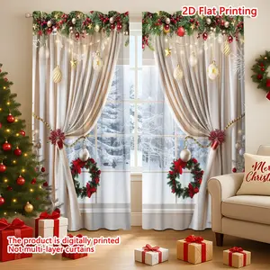 Christmas Curtain Set, Window Curtain, 2-Piece Panel Design, Holiday Decoration for Home and Office, Durable Material, Easy Installation