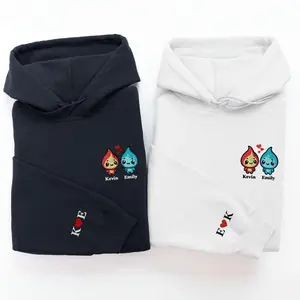 Custom Name Embroidered Water and Fire Sweatshirt, Initial With Heart On Sleeve, Lover Anniversary Gift, Valentines Day Couple Matching Sweatshirt