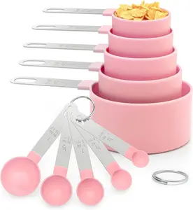 Measuring Cups and Spoons Set, 10 Pieces Stackable Measure Tools with Stainless Steel Handles, Kitchen Gadgets for Cooking & Baking (Pink) DJXRQY