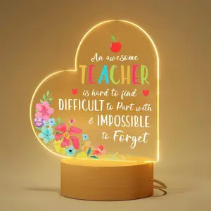 Acrylic Night Light Led Home Decor USB Powered Wooden Base Teacher Appreciation Gift, Ideal for Teachers' Day Thanksgiving Christmas Valentine's Day