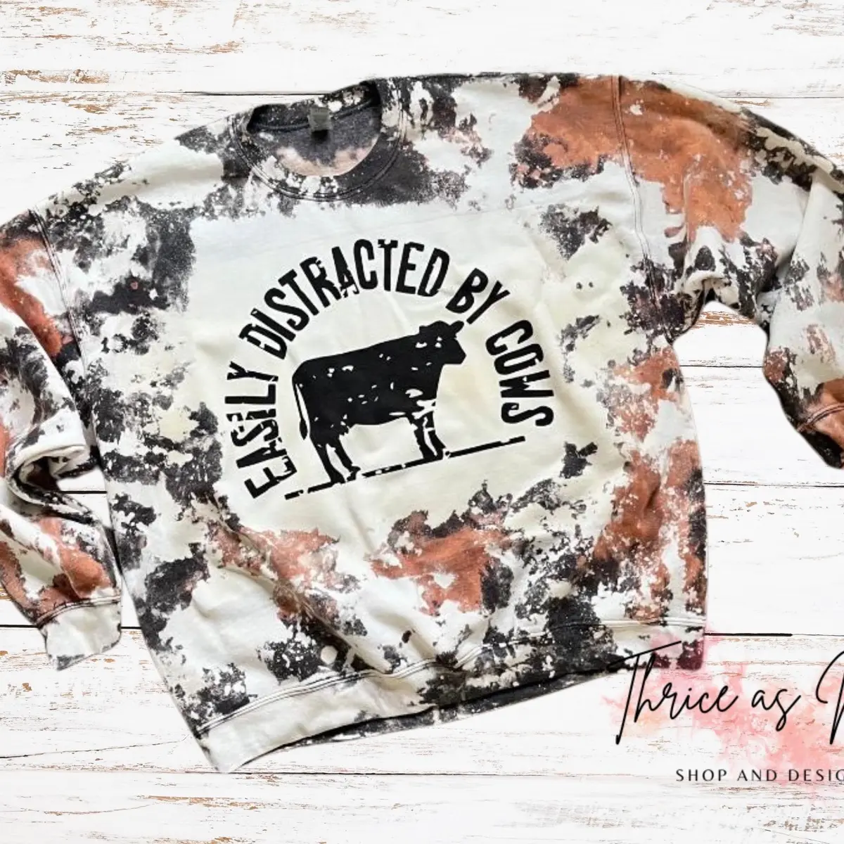 Cowhide Bleached Fleece Crew Sweaters