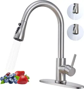 Kitchen Faucets with Pull Down Sprayer, High Arc Single Handle Stainless Steel Commercial Kitchen Faucet Sink Faucet for Farmhouse Camper Laundry Rv Bar, Brushed Nickel