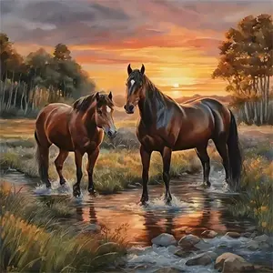 [Popular Choice] DIY Diamond Painting Kit, Round Acrylic Diamonds, Cartoon Horse Animal Mosaic Art, Diamond Pattern Design, For Beginners, Wall Decor, Frameless Gift Set, Diamond Art Kits