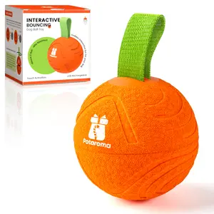 Potaroma Motion Activated Dog Ball Toys with Rope, 3 Modes Automatic Bouncing Dog Toy, Durable E-TPU Interactive Chew Ball, USB Rechargeable 3.2in for Medium & Large Breeds