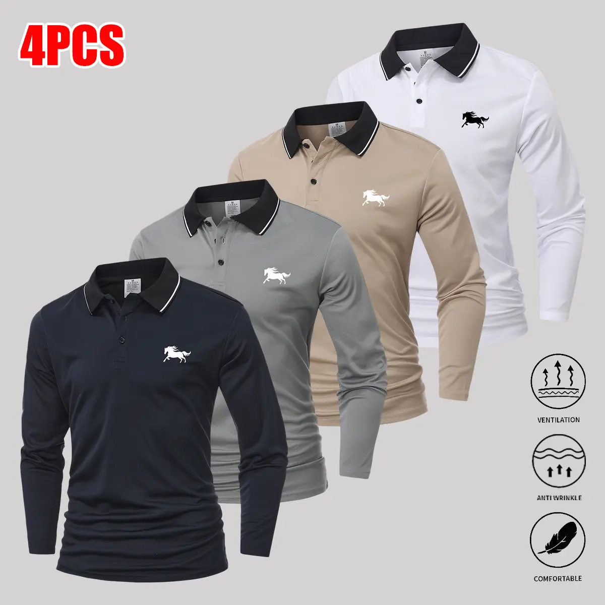 JOGWAVE 4PCS men’s polo shirt set, casual men’s polo shirts in solid colors with button closure, basic design that is versatile, suitable for bowling/golf sports, an ideal choice for everyday wear and a summer business style.Summer’s best choice, Father’s