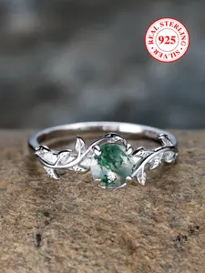 925 Sterling Silver Elegant Artificial Gemstone Decorated Ring, Jewelry Accessories for Women & Girls, Fashion Jewelry for Clothing Decor, Trendy  for Gift, Elegant Everyday Ring