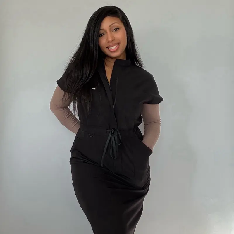 black scrub dress Daughter Scrubs in Ceil Blue or for Women Comfortable and Stylish Medical Uniform Size:32/29 detail-lace-trim 6713 Tuxedo Shirt Package Womens scrubs Two front patch pockets