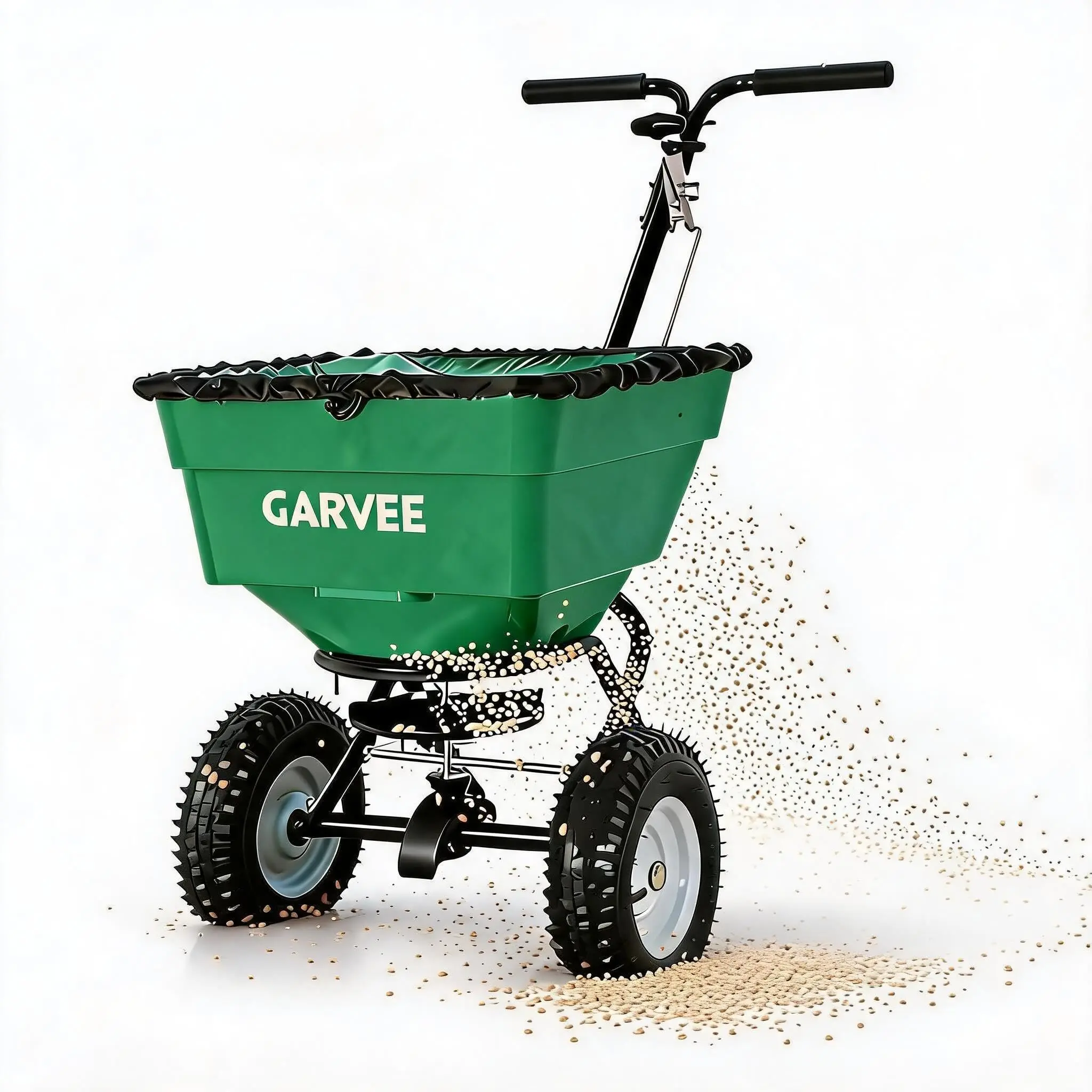 100LBS Push Broadcast Spreader, 12FT Spreading Width, 13in All-Terrain Wheels, Adjustable Flow Control, Heavy Duty Walk Behind Lawn Spreader for Fertilizer, Grass Seed, Ice Melt, Salt,Green