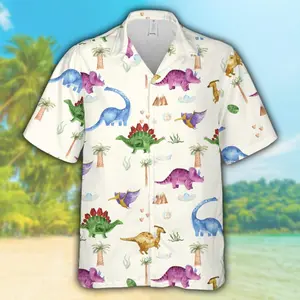 Tropical Dinosaur Hawaiian Shirt For Men & Women, Watercolor Dino Print Button Up Shirt, Prehistoric T-Rex Aloha Shirt, Gift For Dino Lovers
