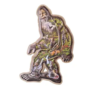 Bigfoot Forest Scene Embossed Metal Wall Sign – Vintage-Inspired Man Cave & Garage Decor