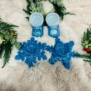 Santa's Blue Snowflakes and Shoes Tea Light Candle Holder - Festive Home Decor