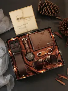 Men's Retro Watch Set, Analog Quartz Movement, Zinc Alloy Case, Includes Wallet, Keychain, Sunglasses, Business Style, All Seasons, Men Accessories