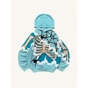 American Retro Skull Head Skeleton Series 3D Digital Print Trendy Hoodie Sweatshirt